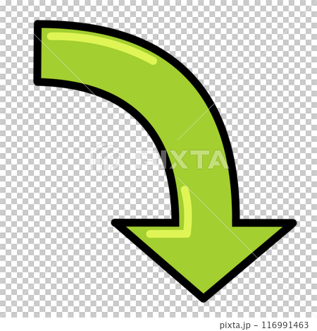 カーブする矢印2(黄緑)(線画・反射あり) カーブする矢印2(黄緑)(線画・反射あり) 116991463