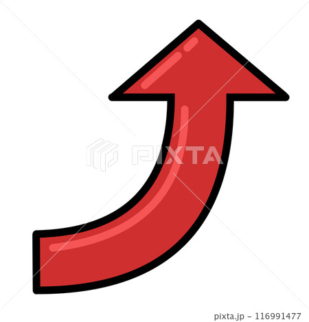 カーブする矢印1（赤）（線画・反射あり） 116991477