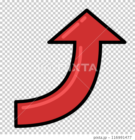 カーブする矢印1（赤）（線画・反射あり） 116991477