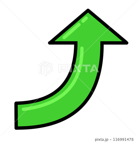 カーブする矢印1（緑）（線画・反射あり） 116991478