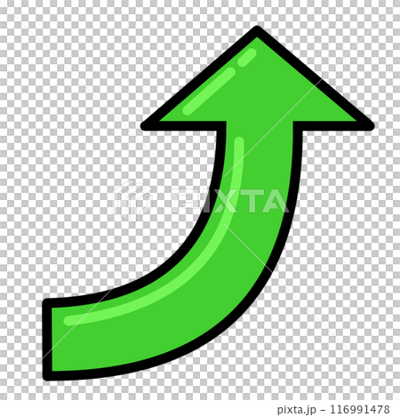 カーブする矢印1（緑）（線画・反射あり） 116991478