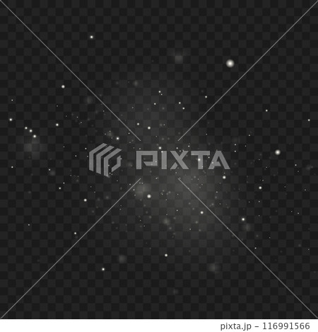 White sparkles and star clusters on a dark, transparent background. Vector 116991566