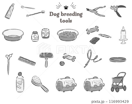 犬の飼育グッズのイラストセット 犬の飼育グッズのイラストセット 116993429