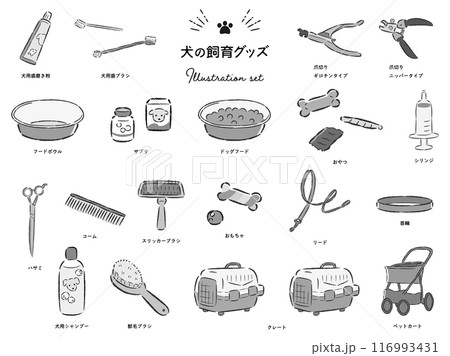 犬の飼育グッズのイラストセット 116993431