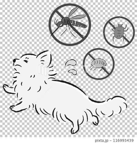 犬と害虫（蚊、ノミ、ダニ）のイラストセット 116993439