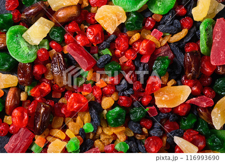 Group of dried and candied fruit in bowl Group of dried and candied fruit in bowl 116993690