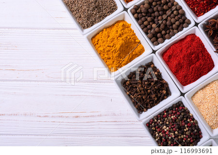 Mix of spices . Indian food background Mix of spices . Indian food background 116993691