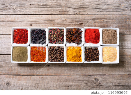 Mix of spices . Indian food background 116993695