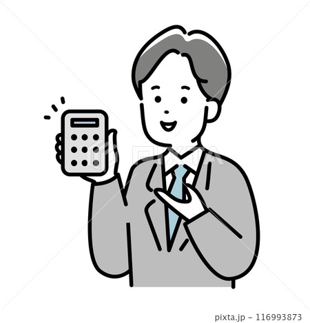 人物 電卓を持つビジネスパーソン男性のイラスト素材 116993873