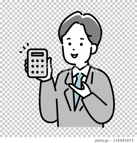 人物 電卓を持つビジネスパーソン男性のイラスト素材 116993873