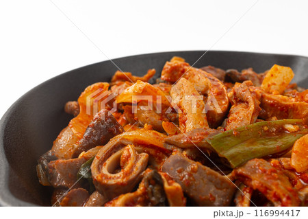 Stir-fried pork stomach seasoning on white background Stir-fried pork stomach seasoning on white background 116994417