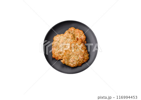 Delicious fried pork or chicken chops breaded with salt and spices 116994453