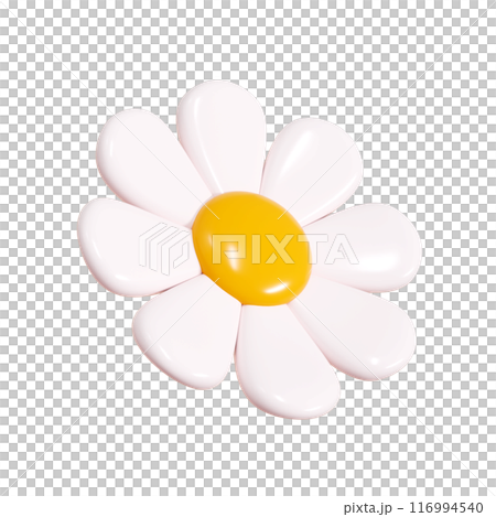 Daisy plastic flower cartoon icon 3d render illustration. Cute chamomile bubble bloom with white petals for spring and summer design. Abstract glossy balloon blossom . Garden floral element. Daisy plastic flower cartoon icon 3d render illustration. Cute chamomile bubble bloom with white petals for spring and summer design. Abstract glossy balloon blossom . Garden floral element. 116994540