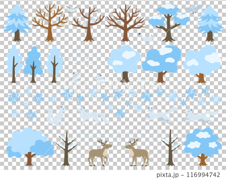 冬の森のイラストセット 冬の森のイラストセット 116994742