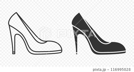 Flat Vector Linear and Silhouette High-heeled Stiletto, Heels, Pumps Icon Set Isolated. Footwear Symbol Set, Design Template, Clipart. Vector Illustration Flat Vector Linear and Silhouette High-heeled Stiletto, Heels, Pumps Icon Set Isolated. Footwear Symbol Set, Design Template, Clipart. Vector Illustration 116995028