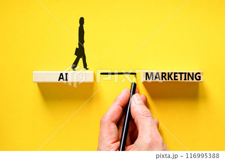 AI marketing symbol. Concept words AI artificial intelligence marketing on beautiful wooden block. Beautiful yellow background. Business AI artificial intelligence marketing concept. Copy space. AI marketing symbol. Concept words AI artificial intelligence marketing on beautiful wooden block. Beautiful yellow background. Business AI artificial intelligence marketing concept. Copy space. 116995388