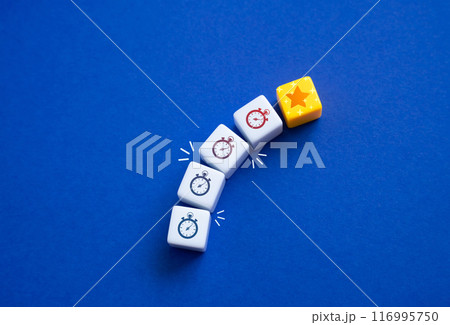 The time elapsed to achieve the goal. Fading glory and recognition. Fading star, concept. 116995750