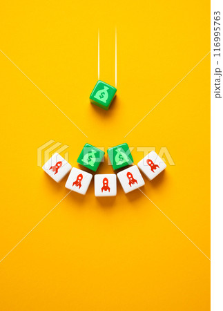 Startups raise money for their development and implementation. Funding, crowdfunding. Catch financial resources, concept. 116995763