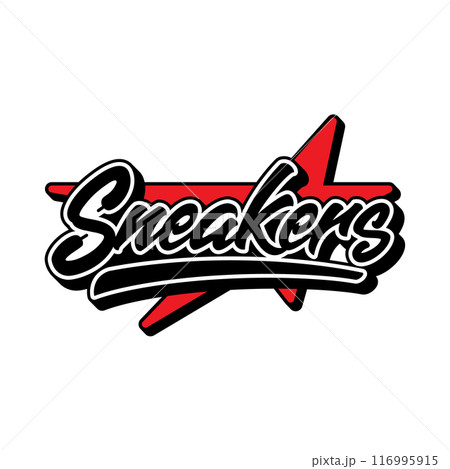 Sneakers slogan custom lettering logo for tshirt streetwear. Sneaker logo sport shoes black red white on white background. Vector Icon Logo Illustration Sneakers slogan custom lettering logo for tshirt streetwear. Sneaker logo sport shoes black red white on white background. Vector Icon Logo Illustration 116995915