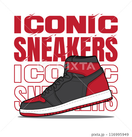 Sneakers shoes with slogan lettering typography custom font for tshirt streetwear. Sneaker t-shirt design hipster logo icon illustration 116995949