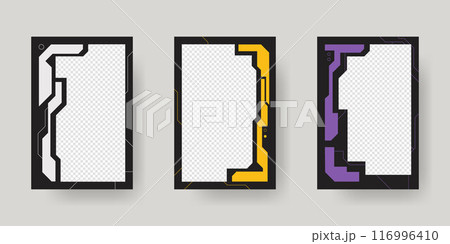 Abstract sci-fi frame. Hud interface design style. Digital futuristic frame element. Cyberpunk style. Design for banner, card, player card game, background. 116996410