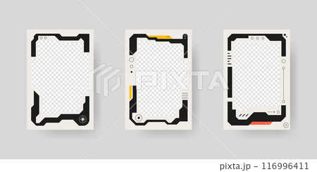 Abstract sci-fi frame. Hud interface design style. Digital futuristic frame element. Cyberpunk style. Design for banner, card, player card game, background. 116996411