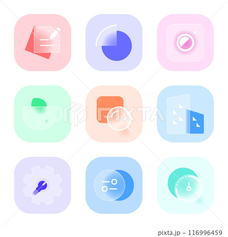 A collection of glass-morphism-style icons A collection of glass-morphism-style icons 116996459