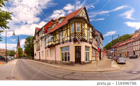 Old colourful half-timbered houses in Wernigerode. 116996786