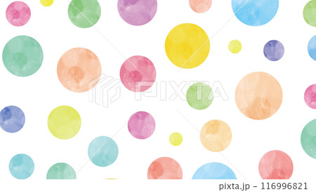 水玉　水彩　背景　横長　カラフル	 116996821