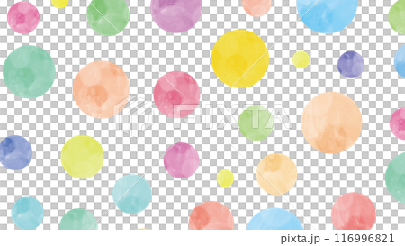 水玉　水彩　背景　横長　カラフル	 116996821