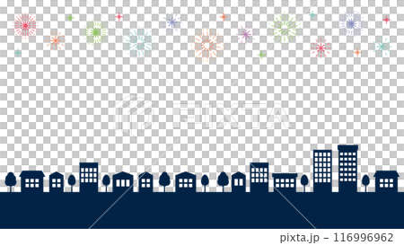 煙火和城市背景框架白色背景 煙火和城市背景框架白色背景 116996962