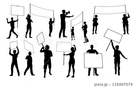 March Strike Rally Picket Protestor Silhouettes March Strike Rally Picket Protestor Silhouettes 116997079