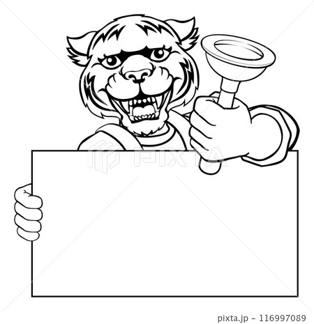 Plumber Tiger Plunger Cartoon Plumbing Mascot 116997089