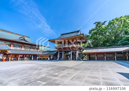 日本の寒川都市景観　相模國一之宮 寒川神社。緑が多いなどを望む＝令和6年7月21日 116997106