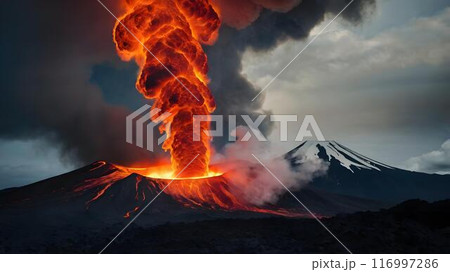富士山の大噴火/イラスト	 116997286