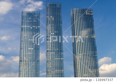 Three Towers Reaching for the Sky in Moscow 116997337
