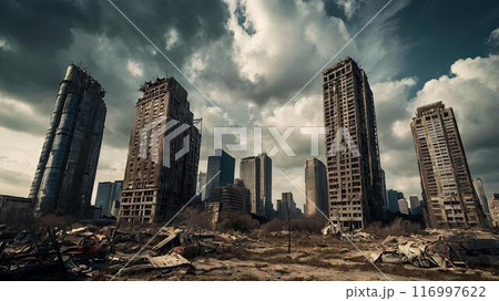 終末後の高層ビル群/イラスト 116997622