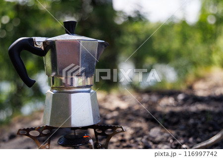 Moka Pot Coffee Brewing in the Wilderness 116997742