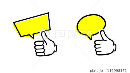 Speech bubble. Up hand white. Gesture. yellow bubble. 116998171