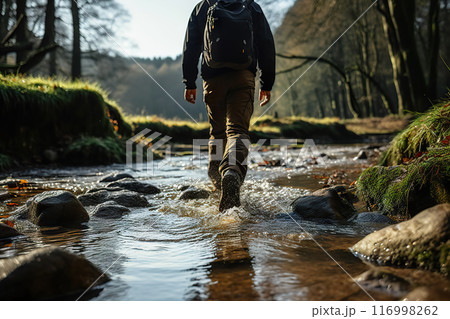 Journey to Tranquility Exploring Nature's Serenity Along a Forest Stream. created with Generative AI Journey to Tranquility Exploring Nature's Serenity Along a Forest Stream. created with Generative AI 116998262