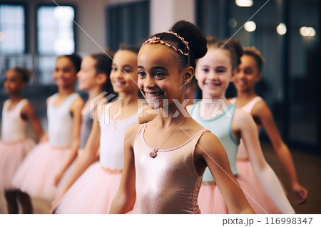Diverse Dreams Unveiled Little Dancers Embrace Ballet, Guided by Passionate Teachers in Holistic Development Journey. created with Generative AI 116998347