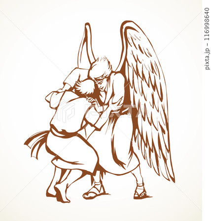 Vector drawing. Man fight with Angel 116998640