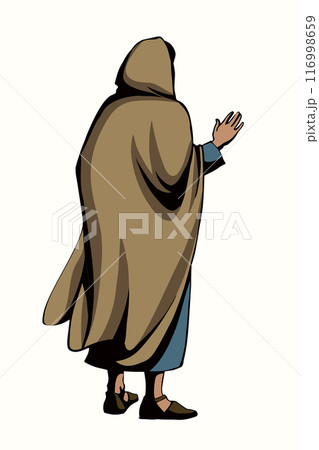 Vector drawing. The man in the coat. Back view Vector drawing. The man in the coat. Back view 116998659
