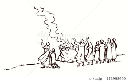 Vector drawing. Noah Offers a Sacrifice to God 116998690