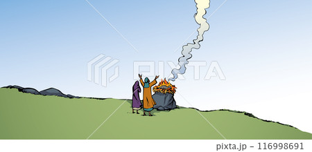 Vector drawing. Noah Offers a Sacrifice to God Vector drawing. Noah Offers a Sacrifice to God 116998691