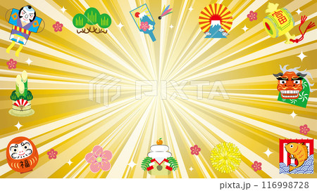 グラデーションを正月のゴールドフラッシュ(新年のオブジェクトとキラキラ) 116998728