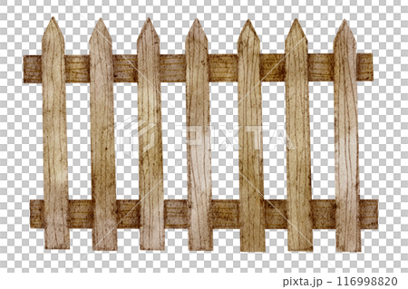 Wooden Picket Fence Rustic Wood watercolor illustration on isolated background. Drawing of countryside Outdoor farm Decor. Old boundary made of timber planks. Wooden Picket Fence Rustic Wood watercolor illustration on isolated background. Drawing of countryside Outdoor farm Decor. Old boundary made of timber planks. 116998820