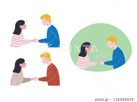 笑顔で握手をする日本人女性と欧米人男性 116998839