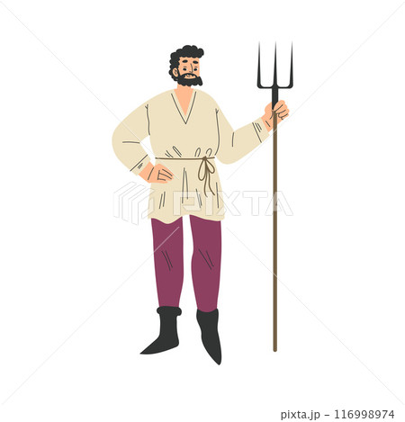 Medieval Bearded Man Peasant Character with Pitchfork in Standing Pose Vector Illustration Medieval Bearded Man Peasant Character with Pitchfork in Standing Pose Vector Illustration 116998974