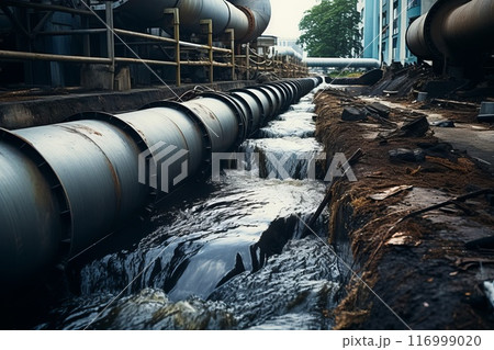 drain pipe of industrial and factory wastewater into a canal drain pipe of industrial and factory wastewater into a canal 116999020